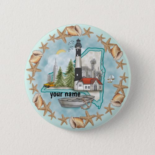 New York Shells Lighthouse custom name pin button