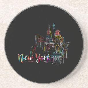 New York Sky Heartbeat Statue of Liberty I Love Ne Coaster