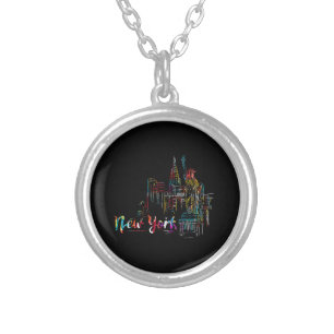New York Sky Heartbeat Statue of Liberty I Love Ne Silver Plated Necklace