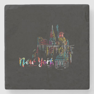 New York Sky Heartbeat Statue of Liberty I Love Ne Stone Coaster