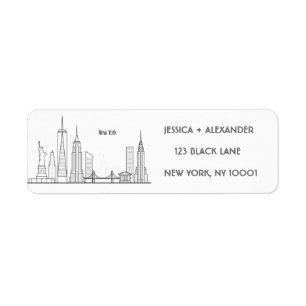 New York Skylin Silhouette Black Elegant Script  Label