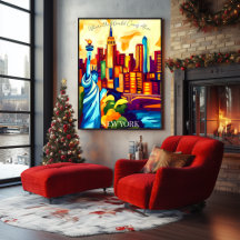 New York Skyline and Statue of Liberty in Fauvist