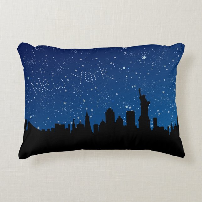 New York, Skyline at Night Decorative Pillow (Front)