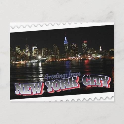 New York Skyline at Night Empire State Postcard