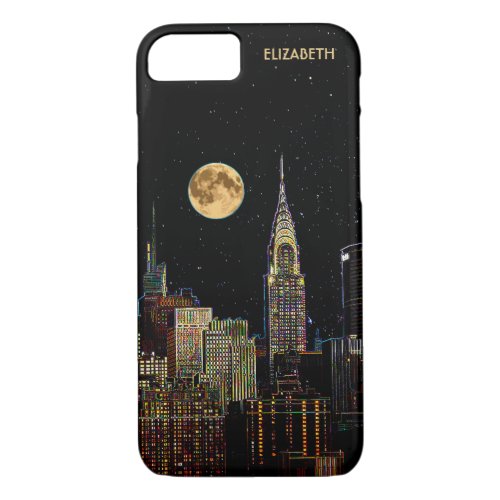 New York Skyline At Night With Full Moon iPhone 87 Case