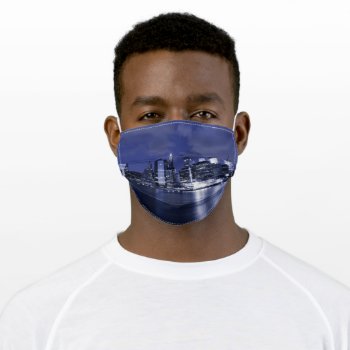 New York Skyline Bathed In Blue Adult Cloth Face Mask by pixelholic at Zazzle