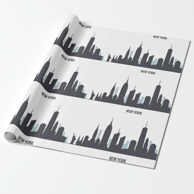New York Skyline Black Big Apple Modern City Wrapp Wrapping Paper (Unrolled)