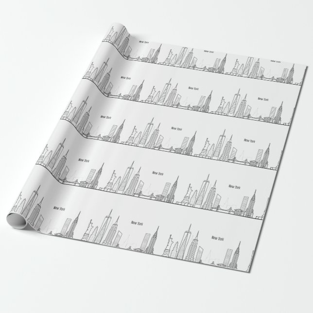 New York Skyline Black Big Apple Modern City Wrapping Paper (Unrolled)