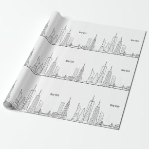 New York Skyline Black Big Apple Modern City Wrapping Paper