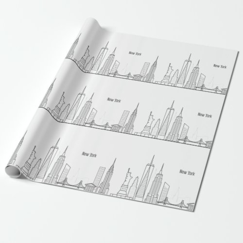 New York Skyline Black Big Apple Modern City Wrapping Paper