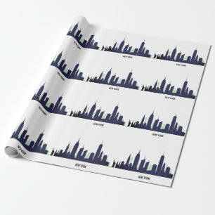 New York Skyline Blue Big Apple Modern City Wrapping Paper