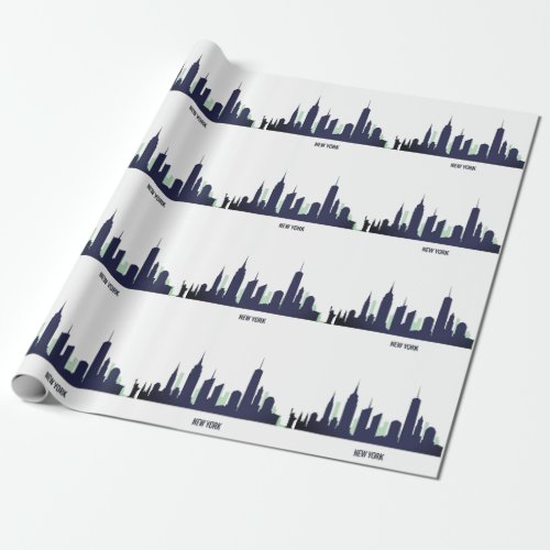 New York Skyline Blue Big Apple Modern City  Wrapping Paper