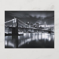 New York Skyline Brooklyn Bridge Monochrome Night