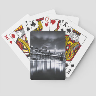 New York Skyline Brooklyn Bridge Monochrome Night Poker Cards