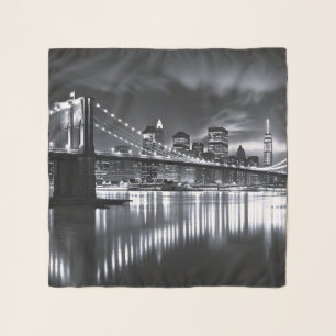New York Skyline Brooklyn Bridge Monochrome Night Scarf