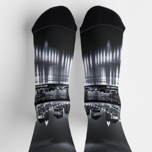 New York Skyline Brooklyn Bridge Monochrome Night Socks