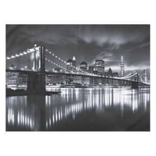 New York Skyline Brooklyn Bridge Monochrome Night Tablecloth