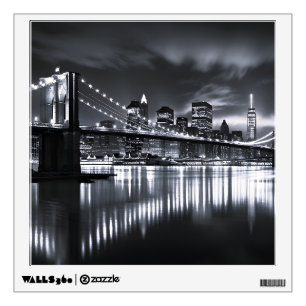New York Skyline Brooklyn Bridge Monochrome Night Wall Decal