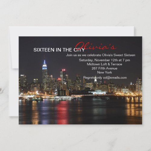 New York Skyline by Night Invitation