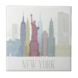 New York Skyline Ceramic Tile<br><div class="desc">New York Skyline by Fab Funky. Features a collection of famous landmarks of New York City in muted colors.</div>