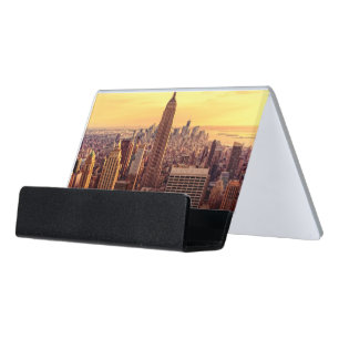 New York skyline city with Empire State Desk Business Card Holder