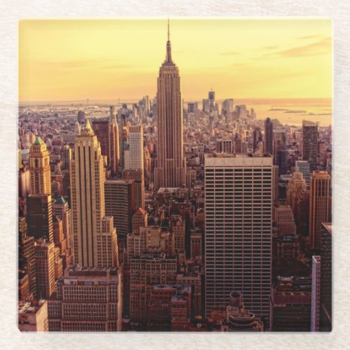 New York skyline city with Empire State Glass Coaster