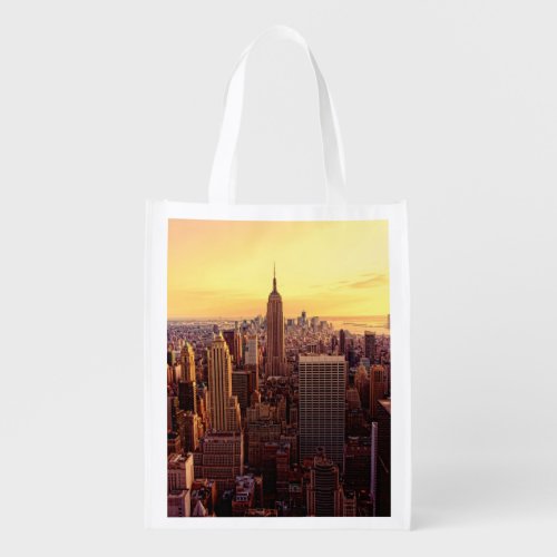 New York skyline city with Empire State Reusable Grocery Bag