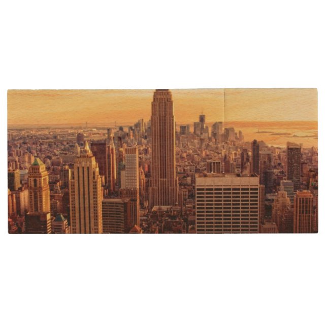 New York skyline city with Empire State Wood Flash Drive (Front)