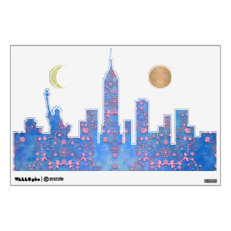 New York Skyline Cityscape and Moon Wall Decal