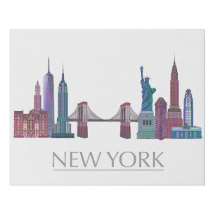 New York Skyline Colored Buildings Faux Canvas Print