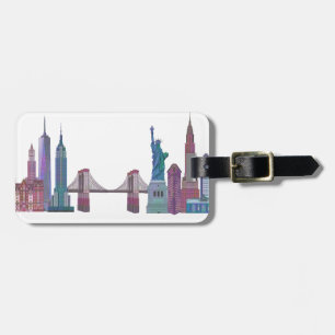 New York Skyline Colored Buildings Luggage Tag