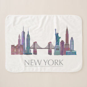 New York Skyline Colored Buildings Sherpa Blanket