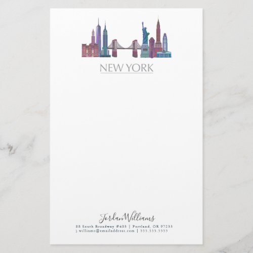 New York Skyline Colored Buildings Stationery