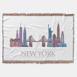 New York Skyline Colored Buildings Throw Blanket