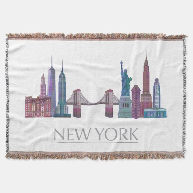 New York Skyline Colored Buildings Throw Blanket (Front)