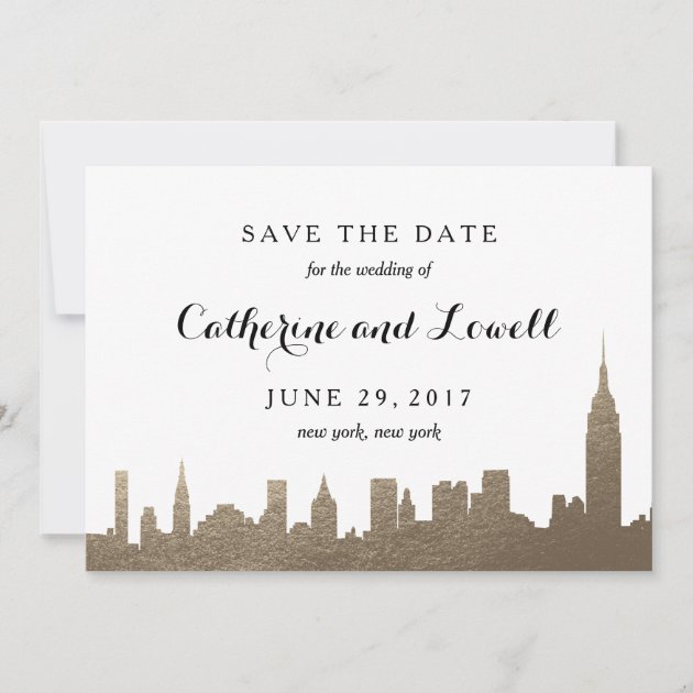 New York Skyline Faux Gold Save The Date