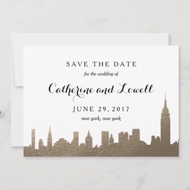 New York Skyline Faux Gold Save the Date (Front)