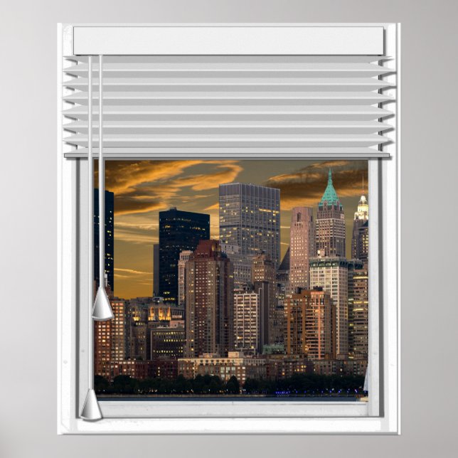 New York Skyline Faux Window View With Blinds Poster (Front)