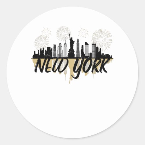 New York Skyline Fireworks Classic Round Sticker