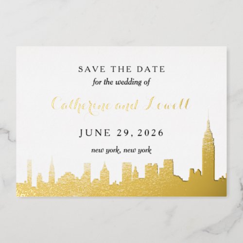 New York Skyline Gold Foil Save the Date Foil Invitation
