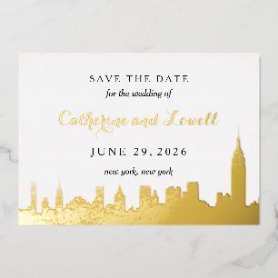New York Skyline Gold Foil Save the Date Invitation