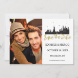 New York Skyline Gold Script Save The Date at Zazzle