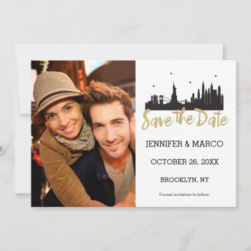 New York Skyline Gold Script Save the Date