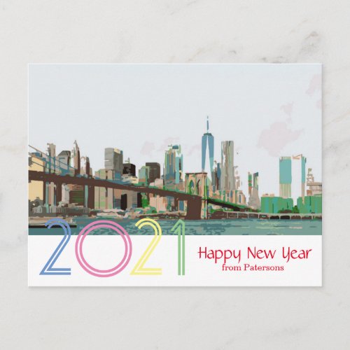 New York Skyline Happy New 2021 Postcard