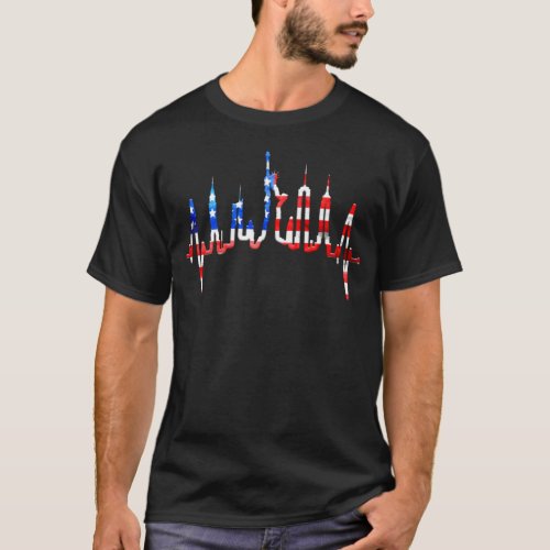 New York Skyline Heartbeat Love Statue Of Liberty T_Shirt