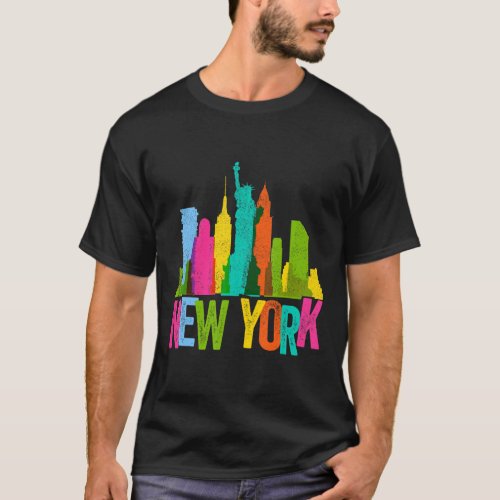 New York Skyline Heartbeat Statue Of Liberty Love T_Shirt