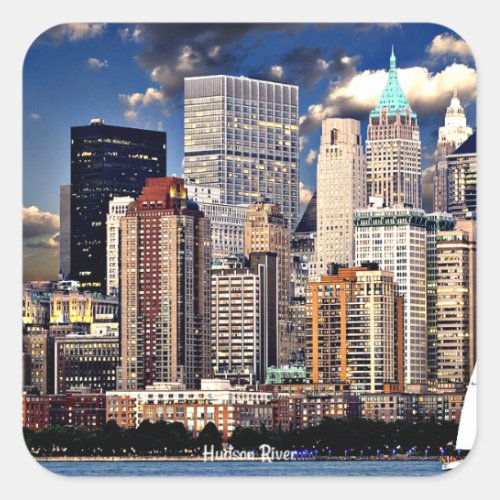 New York Skyline Hudson River Square Sticker