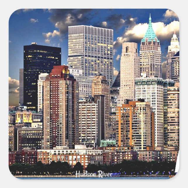 New York Skyline, Hudson River, Square Sticker (Front)