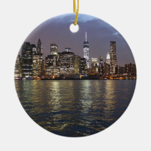 New York Skyline Hudson River World Trade Center Ceramic Ornament