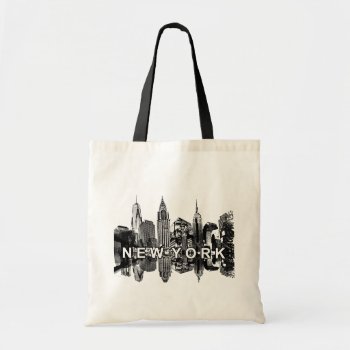 New York Skyline In Black Ink Tote Bag by stickywicket at Zazzle